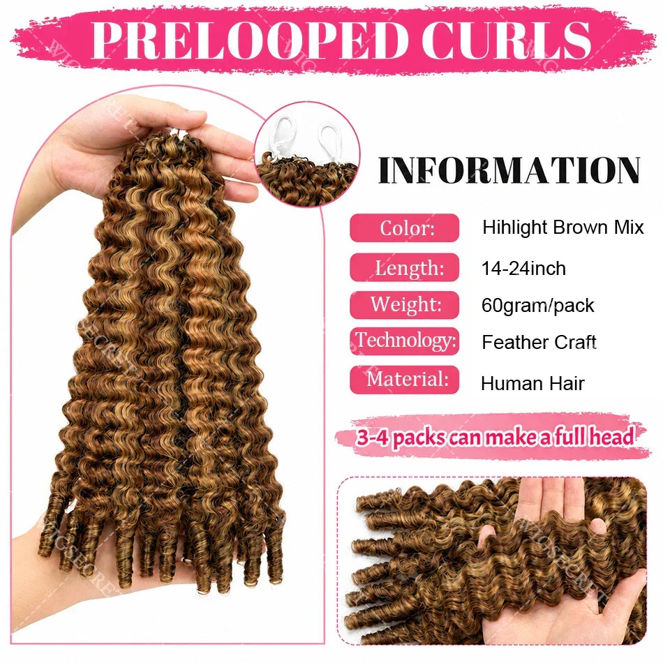 Honey Blonde Highlight Burmese Curly Crochet Human Hair For Braids Pre-Separated Knotless Ombre Miracle Knots Feather Human Hair