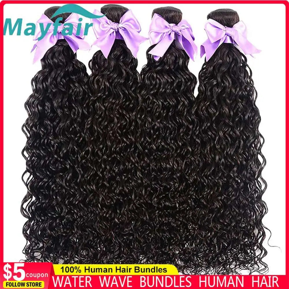Human Hair Water Wave Human Hair Bundles Curly Wave Bundles Brazilian Human Hair Natural Color 12A 30 32Inch 1/3/4Bundles
