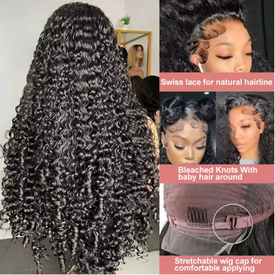 13x6 Glueless 230 Density Brazilian Deep Wave Curly HD 360 Lace Frontal Human Hair Wig For Women Preplucked Best Hair Water Wig