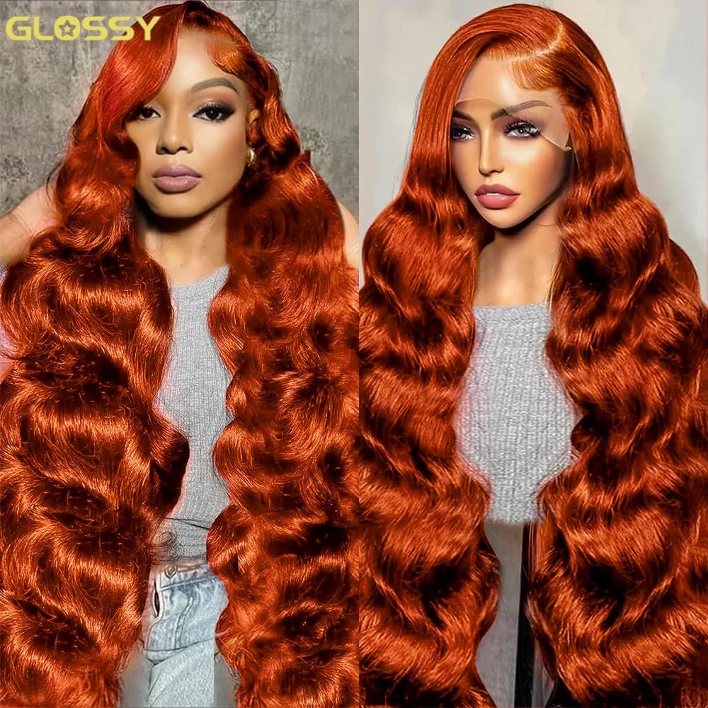250% Orange Ginger Lace Front Wig Human Hair 13x6 Hd Body Wave Lace Front Wig 30 34inch Blonde Colored Human Hair Wigs On Sale