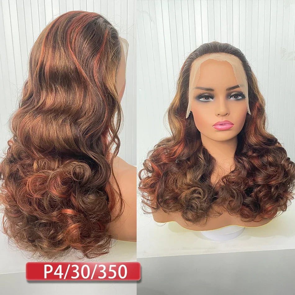 100% Malaysia Hair Bouncy Curly Wigs 250 Density Ombre Double Drawn Hair Glueless Wigs 100% Human Hair 13x4 HD Lace Frontal Wigs