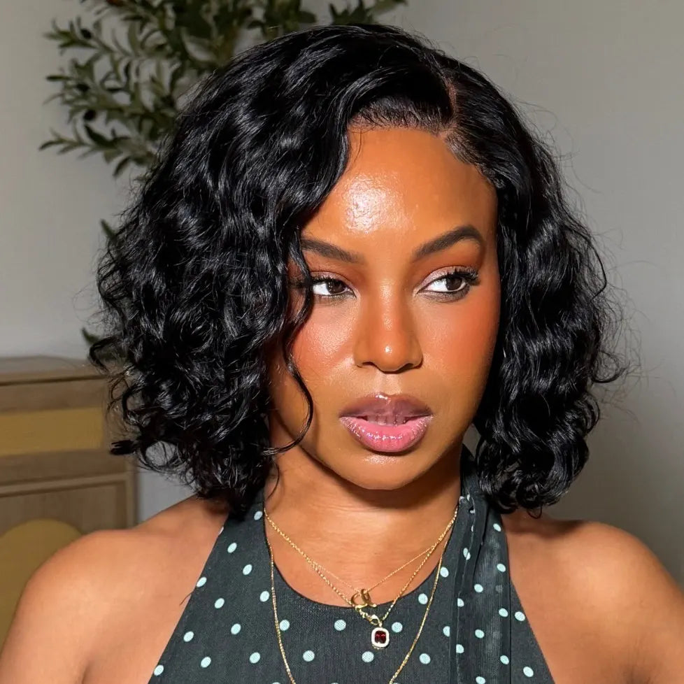 Water Wave Short Bob Wig lnvisible HD Lace 13x6 Deep Curly Wig Remy Human Hair 6×6 HD Lace Frontal Wigs 250Density Glueless Wigs