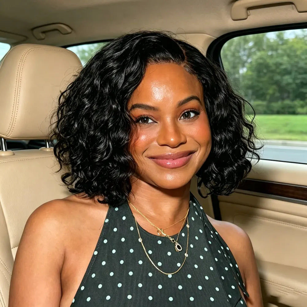 Water Wave Short Bob Wig lnvisible HD Lace 13x6 Deep Curly Wig Remy Human Hair 6×6 HD Lace Frontal Wigs 250Density Glueless Wigs