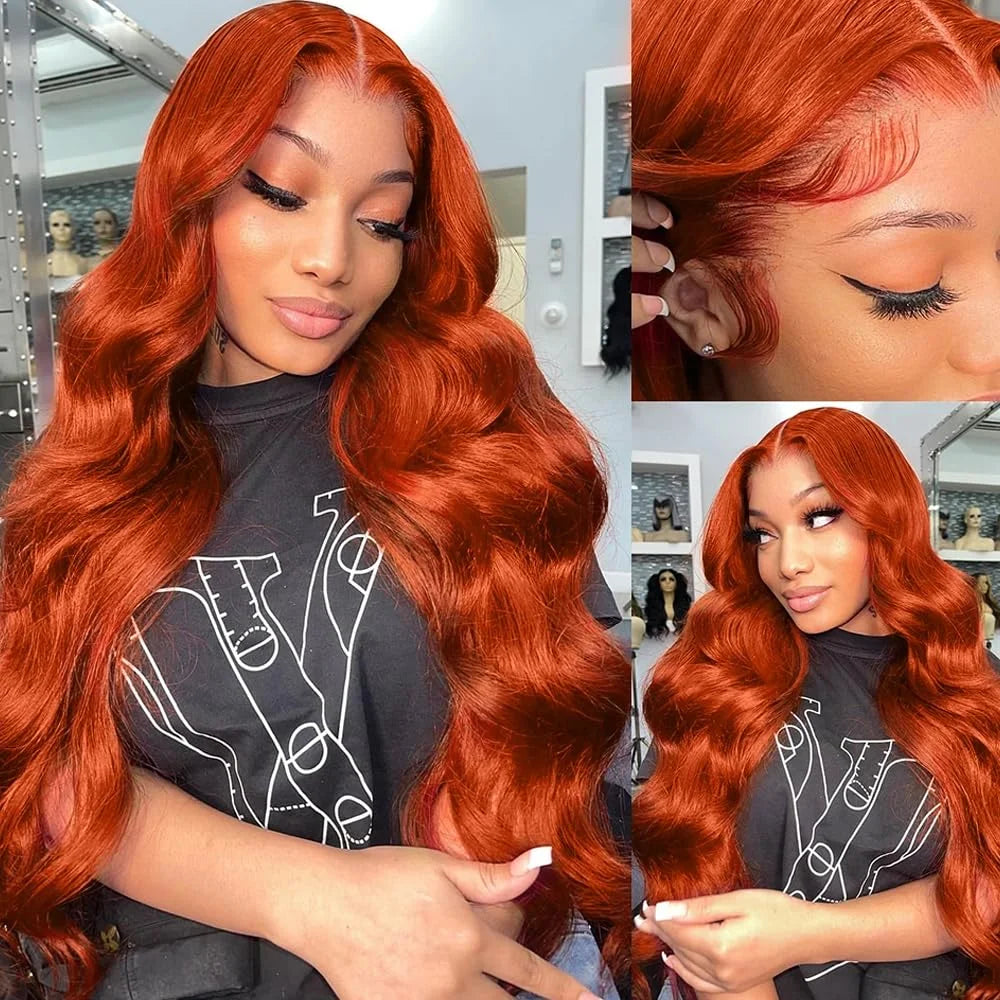 250% Orange Ginger Lace Front Wig Human Hair 13x6 Hd Body Wave Lace Front Wig 30 34inch Blonde Colored Human Hair Wigs On Sale