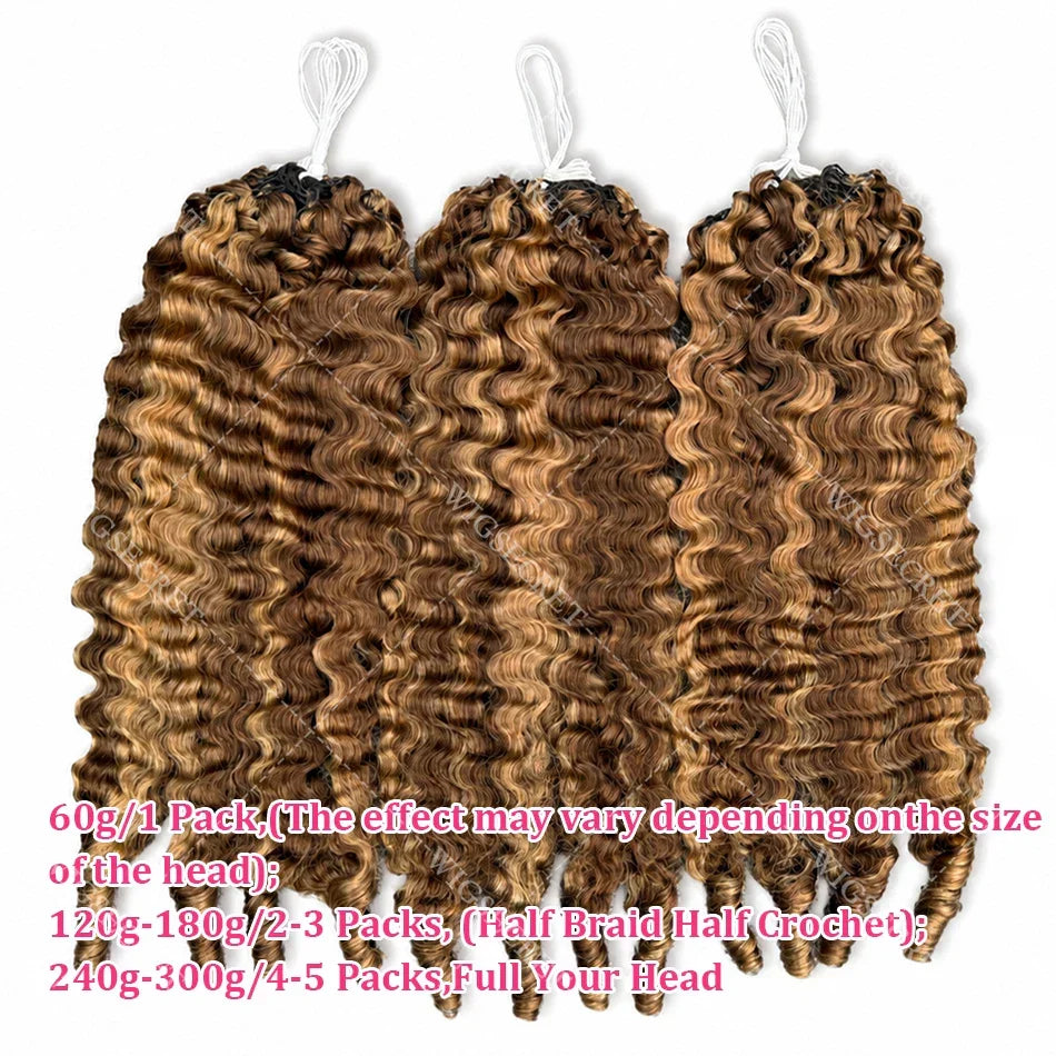 Honey Blonde Highlight Burmese Curly Crochet Human Hair For Braids Pre-Separated Knotless Ombre Miracle Knots Feather Human Hair