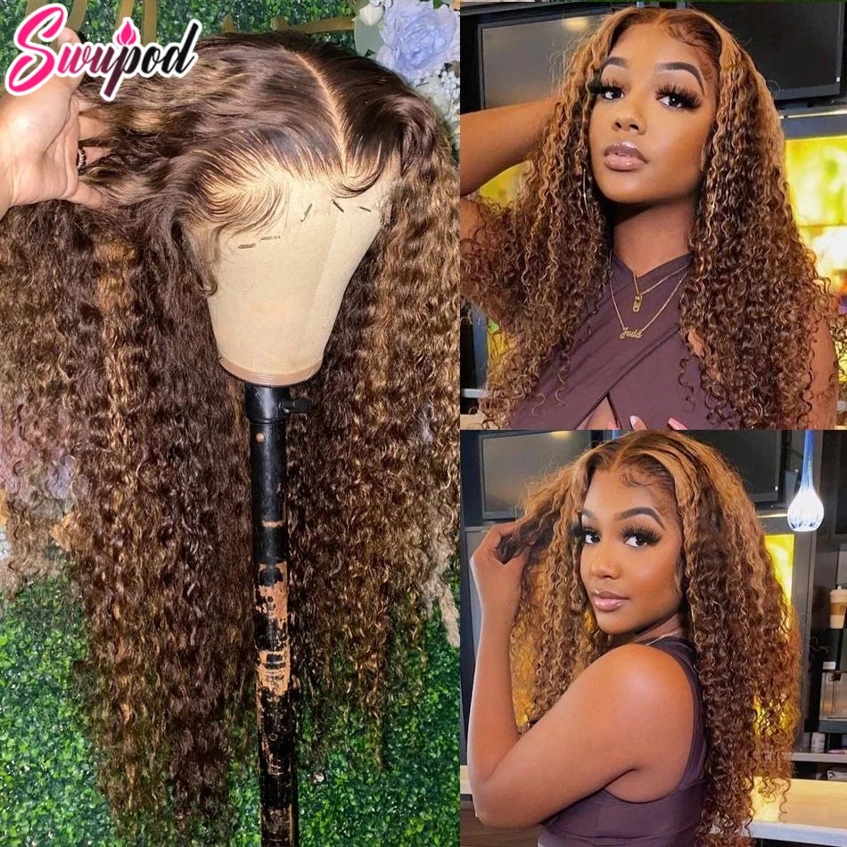250% 360 Full Lace Piano Highlight Ombre Wig 13x6 HD Lace Frontal Wig 13x4 Front Deep Curly Remy Human Hair Glueless PrePlucked