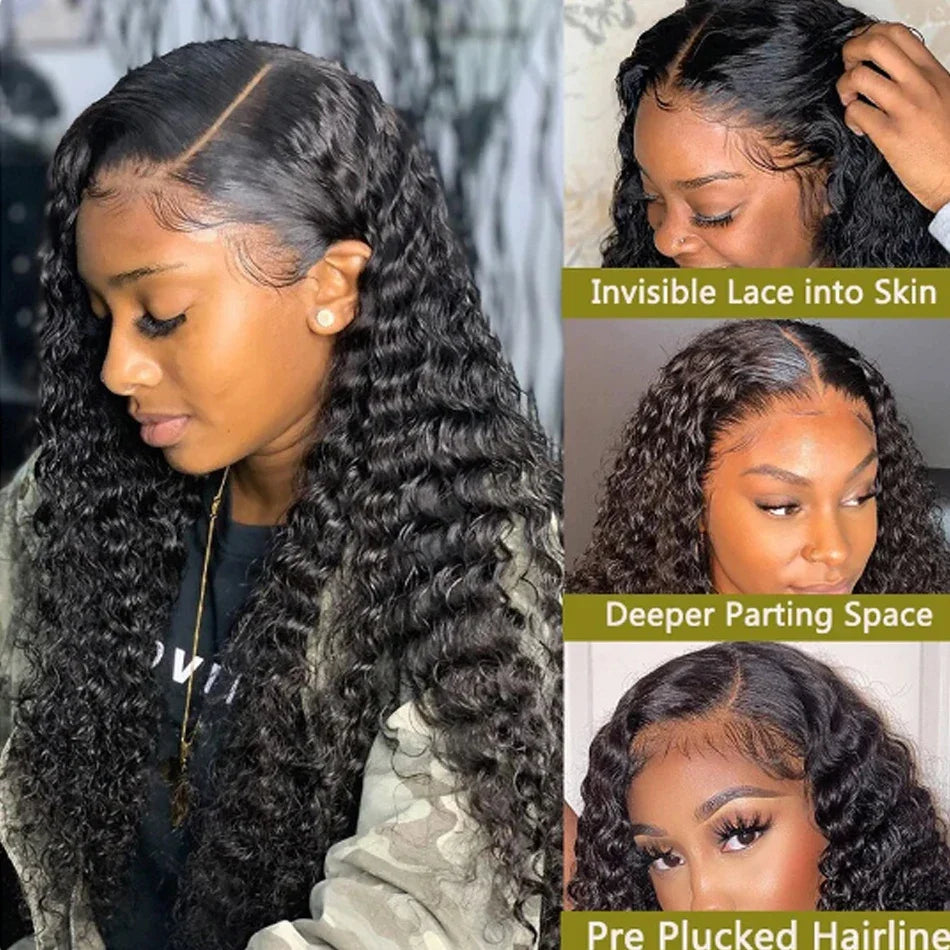13x6 Glueless 230 Density Brazilian Deep Wave Curly HD 360 Lace Frontal Human Hair Wig For Women Preplucked Best Hair Water Wig