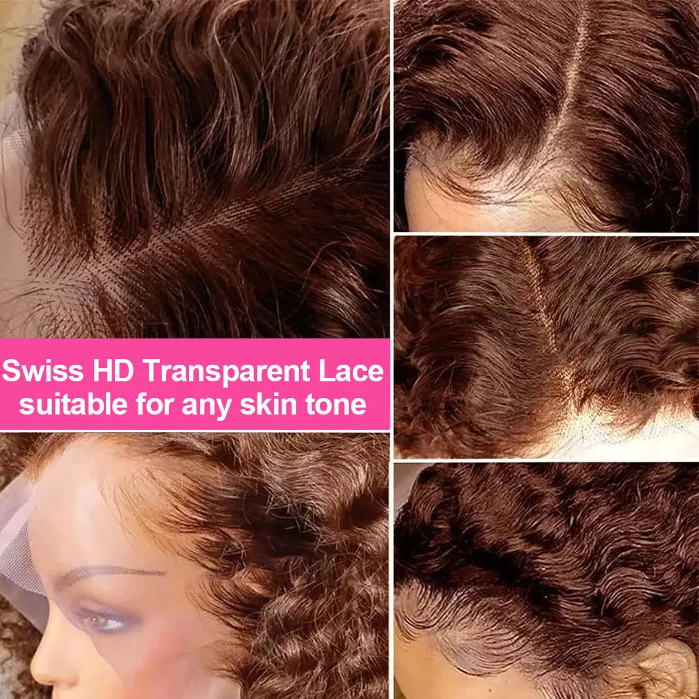 200 Density Chocolate Brown Deep Water Wave Lace Front Human Hair Wig 38Inch 13x4 Hd Lace Frontal Wig For Women 13x6 Curly Wigs