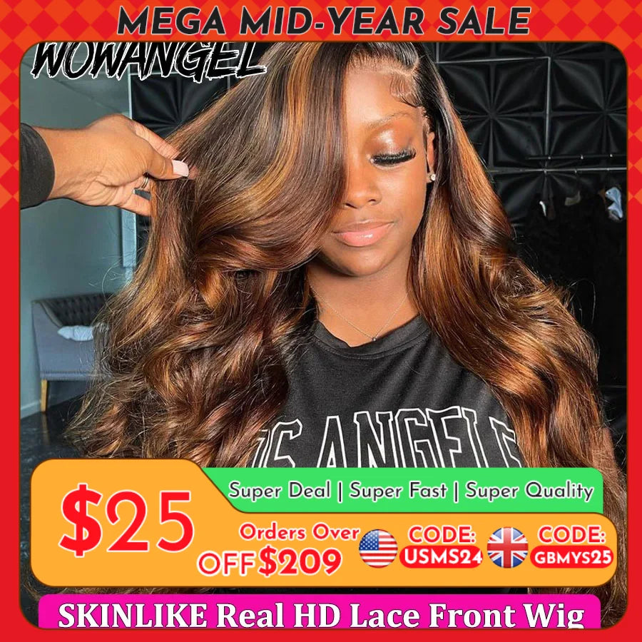 Wow Angel 250% Ombre Highlight Wig 13x6 HD Lace Front Wig Deep Part Body Wave Human Hair Wig Melt Skins Natural Scalp For Woman