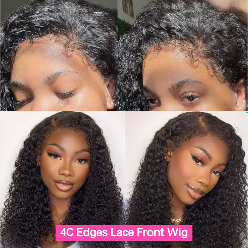 250% 13x6 HD Kinky Curly Wigs Human Hair Deep Wave Curly Lace Front Wigs Kinky Curly 4C Edges 13X4 Lace Frontal Wig For Women