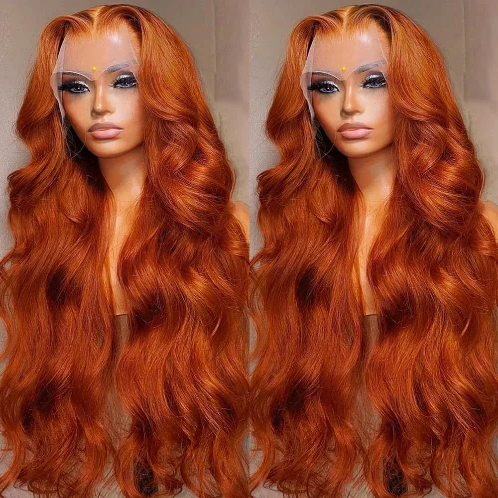 250% Orange Ginger Lace Front Wig Human Hair 13x6 Hd Body Wave Lace Front Wig 30 34inch Blonde Colored Human Hair Wigs On Sale