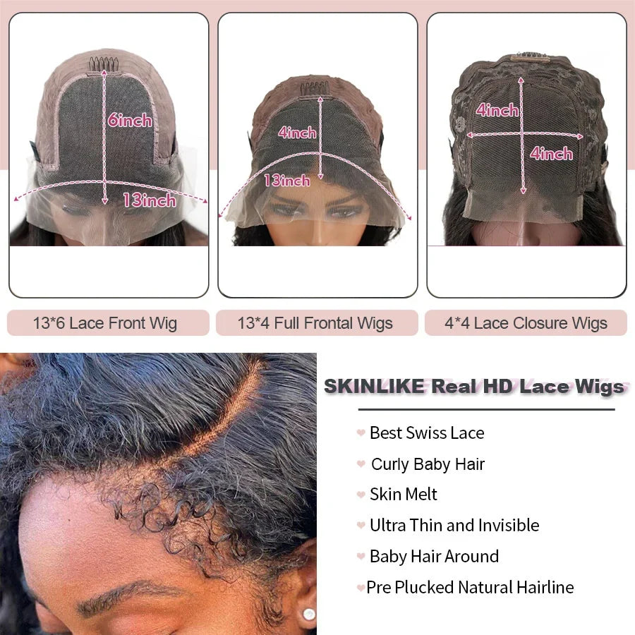250% 13x6 HD Kinky Curly Wigs Human Hair Deep Wave Curly Lace Front Wigs Kinky Curly 4C Edges 13X4 Lace Frontal Wig For Women