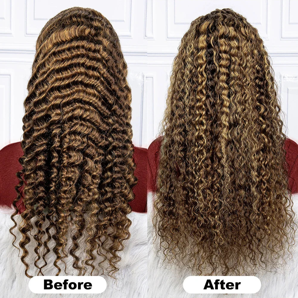 250% 360 Full Lace Piano Highlight Ombre Wig 13x6 HD Lace Frontal Wig 13x4 Front Deep Curly Remy Human Hair Glueless PrePlucked