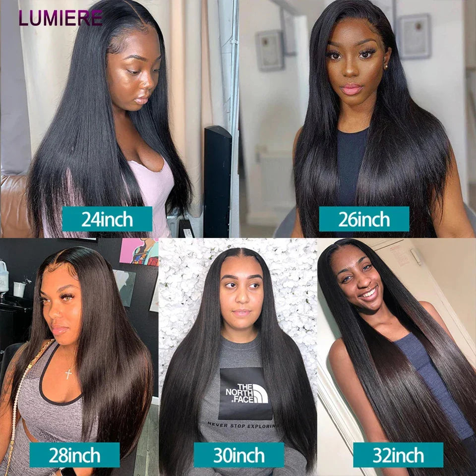 Bone Straight Human Hair Bundles With Closure 6x6/5x5 HD Transparent 100% Raw Virgin Human Hair Weave Extension 2X6 Lace Closure