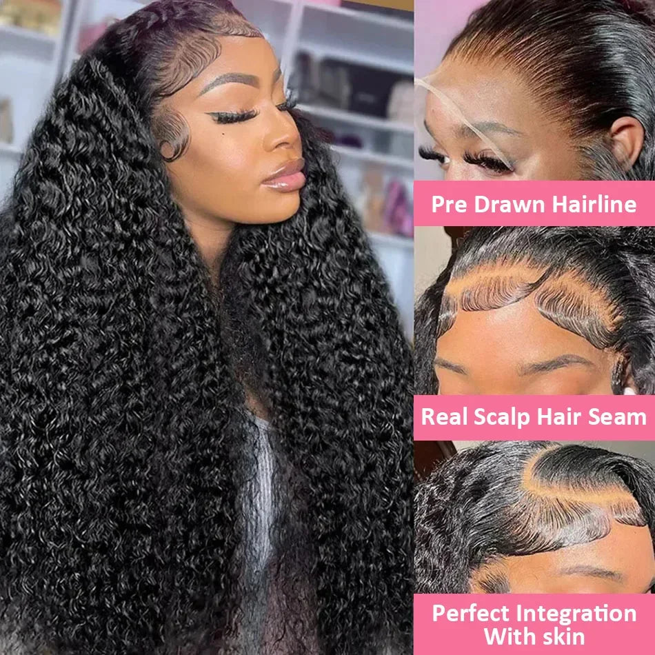 300 Density 13x6 Hd Deep Wave Frontal Wig 30 34inch Glueless Wigs 100% Human Hair Water Wave Curly Lace Front Wig For Women