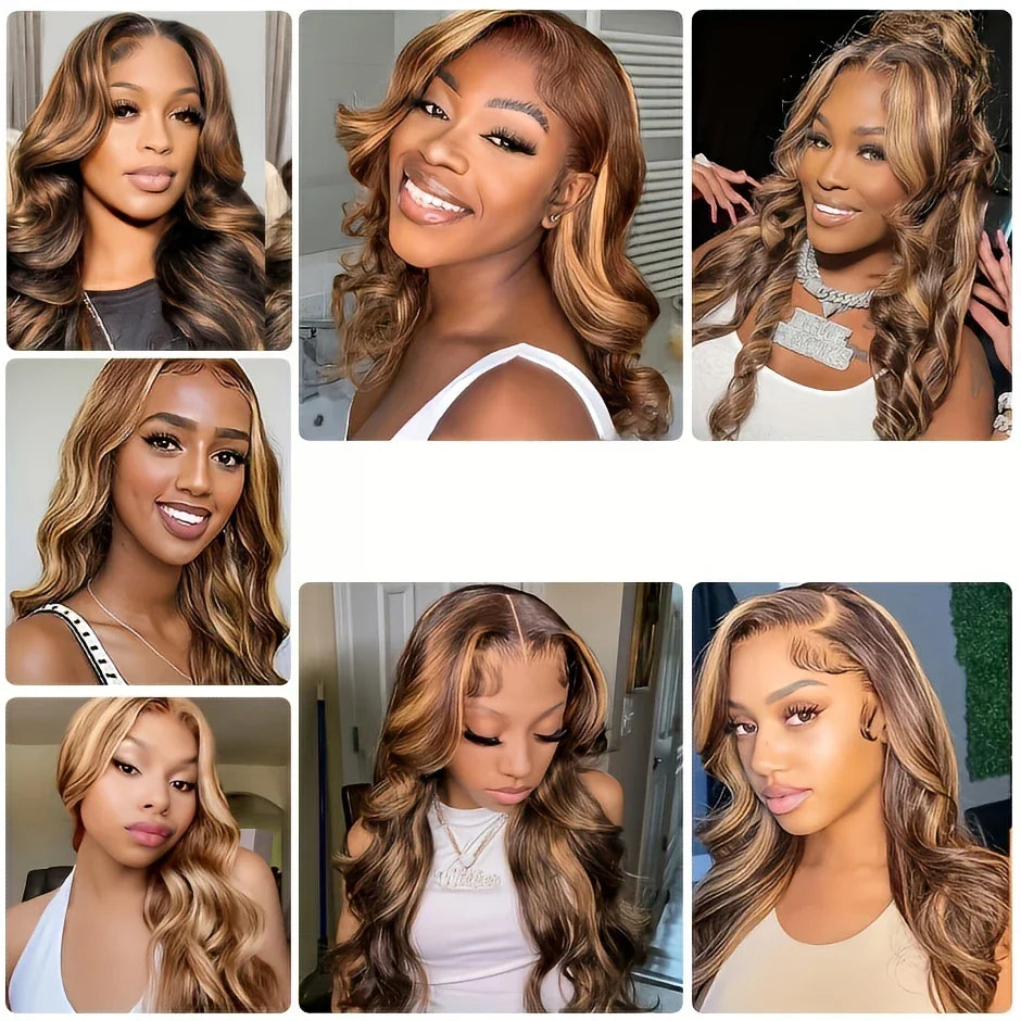 250 Density P4/27 Honey Blonde Highlight Wig 30 Inch 13x4 13X6 HD Body Wave Lace Front Human Hair HD Pre Plucked with Baby Hair
