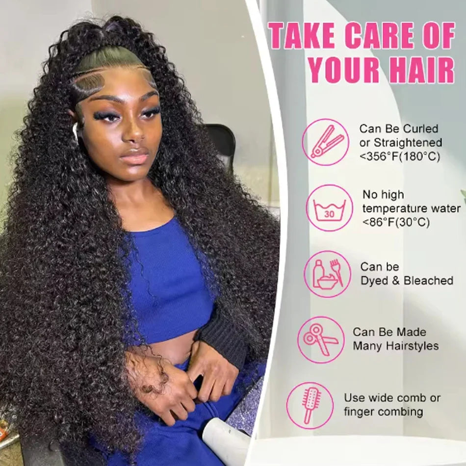 13x6 Glueless 230 Density Brazilian Deep Wave Curly HD 360 Lace Frontal Human Hair Wig For Women Preplucked Best Hair Water Wig