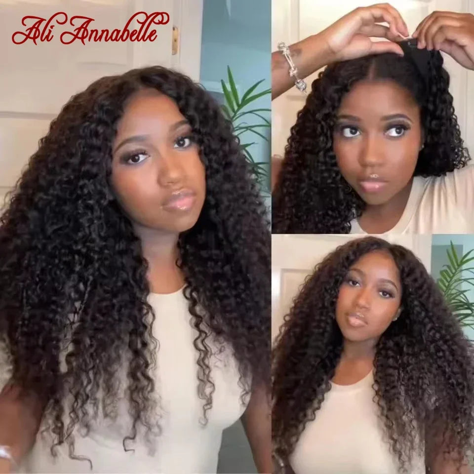 Ali Annabelle Deep Wave V Part Lace Wig Human Hair Wigs For Women Pre Plucked Hairline No Glue Lace Wig Remy Brazilian Hair 180%