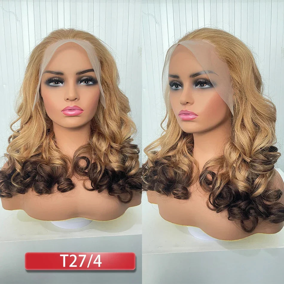 100% Malaysia Hair Bouncy Curly Wigs 250 Density Ombre Double Drawn Hair Glueless Wigs 100% Human Hair 13x4 HD Lace Frontal Wigs