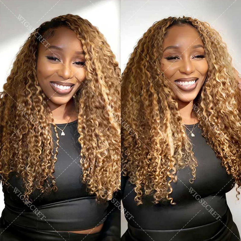 Honey Blonde Highlight Burmese Curly Crochet Human Hair For Braids Pre-Separated Knotless Ombre Miracle Knots Feather Human Hair
