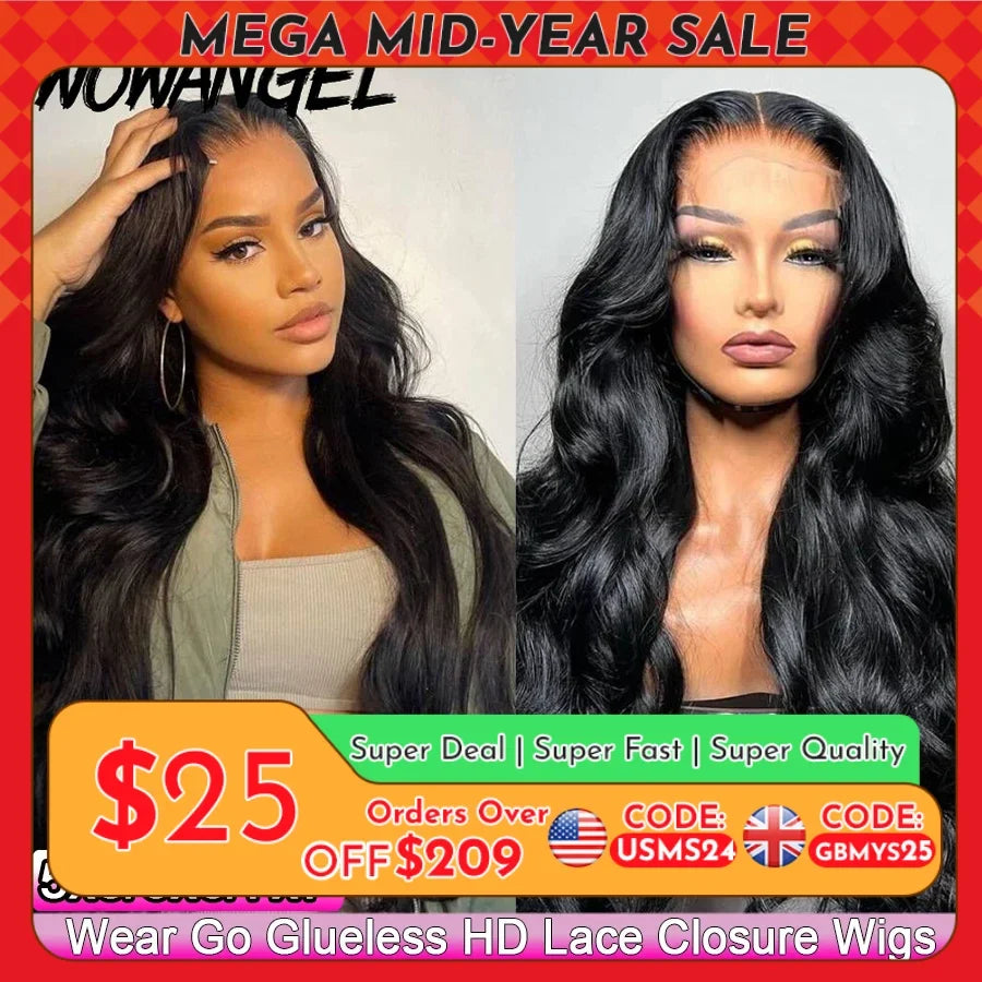 Wow Angel Glueless 250% Real HD Lace Closure Wigs 7X7/6x6/5X5 HD Closure Wig Body Wave Pre Plucked Human Hair Wigs For Women