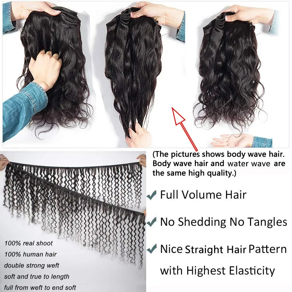 Water Wave Human Hair Bundles Curly Deep Wave 3 Bundles  Brazilian Natural Black Human Hair Remy Hair Human Hair Natural