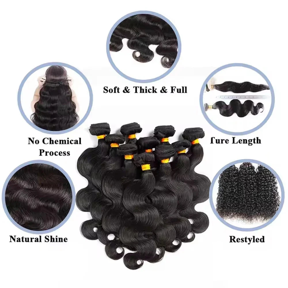 12A Body Wave Human Hair Bundles 34 Inch Human Hair Unprocessed Brazilian Virgin 3 4 Pcs Raw Hair Bundles Weave Extensions