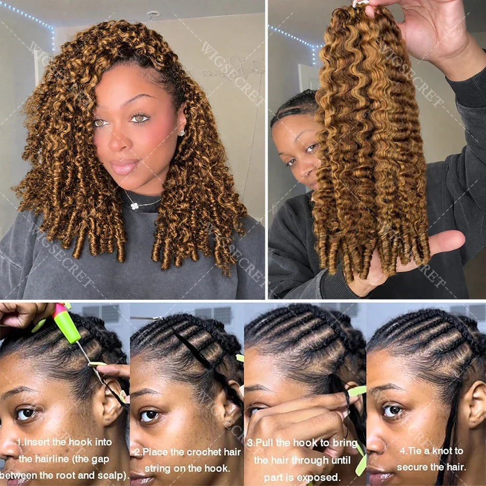 Honey Blonde Highlight Burmese Curly Crochet Human Hair For Braids Pre-Separated Knotless Ombre Miracle Knots Feather Human Hair