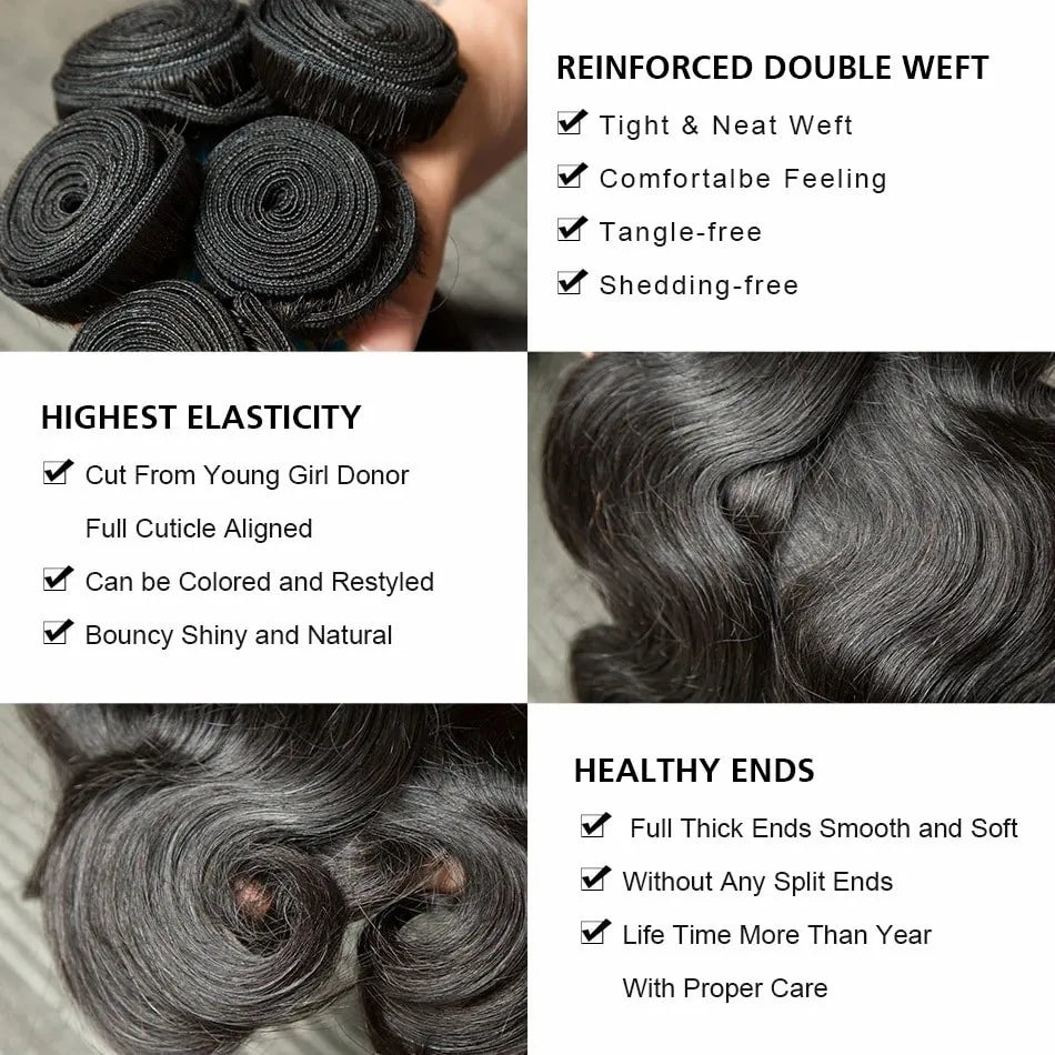 Body Wave Brazilian Human Hair Bundles Unprocessed Virgin Hair Weave 26 28 30 32 Inches 4Bundles Body wave Human Hair Extensions
