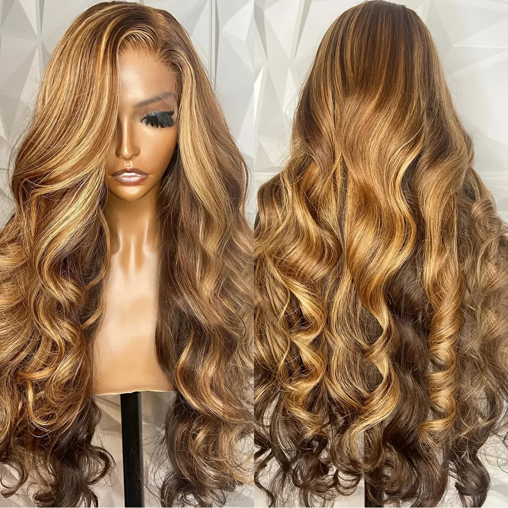250 Density P4/27 Honey Blonde Highlight Wig 30 Inch 13x4 13X6 HD Body Wave Lace Front Human Hair HD Pre Plucked with Baby Hair