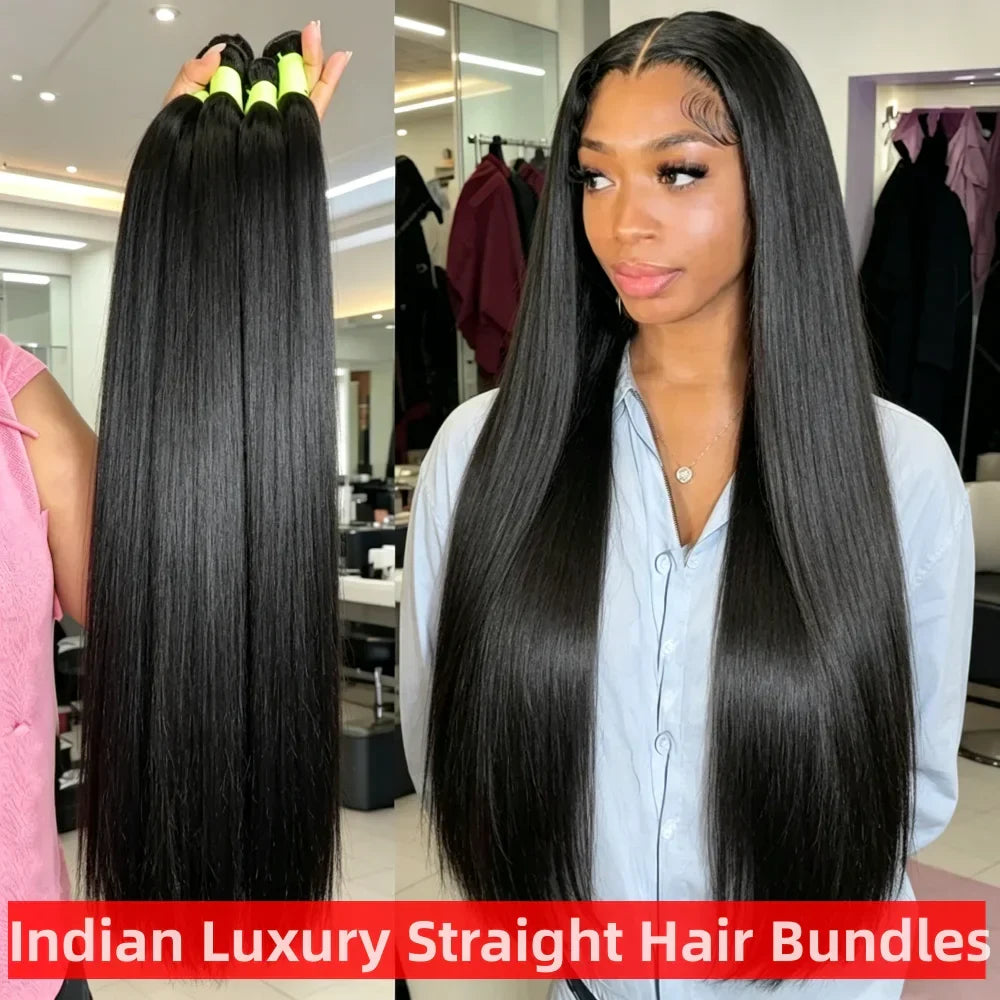 Indian Straight Hair Bundles 1/3/4/5 Pcs  Cuticle Aligned Raw Human Hair Straight Bundles Hair Weave Extensions For Black Women