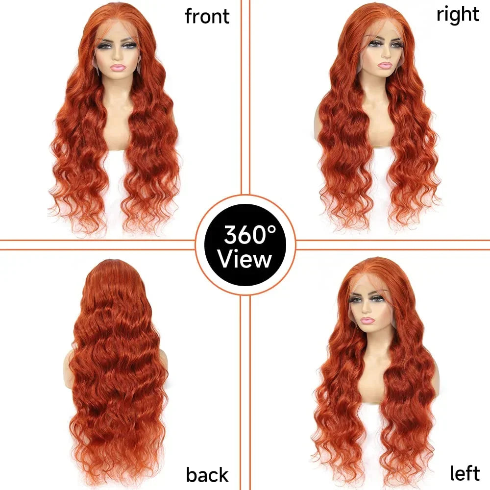 250% Orange Ginger Lace Front Wig Human Hair 13x6 Hd Body Wave Lace Front Wig 30 34inch Blonde Colored Human Hair Wigs On Sale