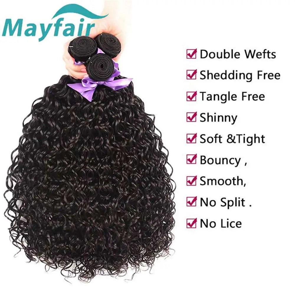 Human Hair Water Wave Human Hair Bundles Curly Wave Bundles Brazilian Human Hair Natural Color 12A 30 32Inch 1/3/4Bundles