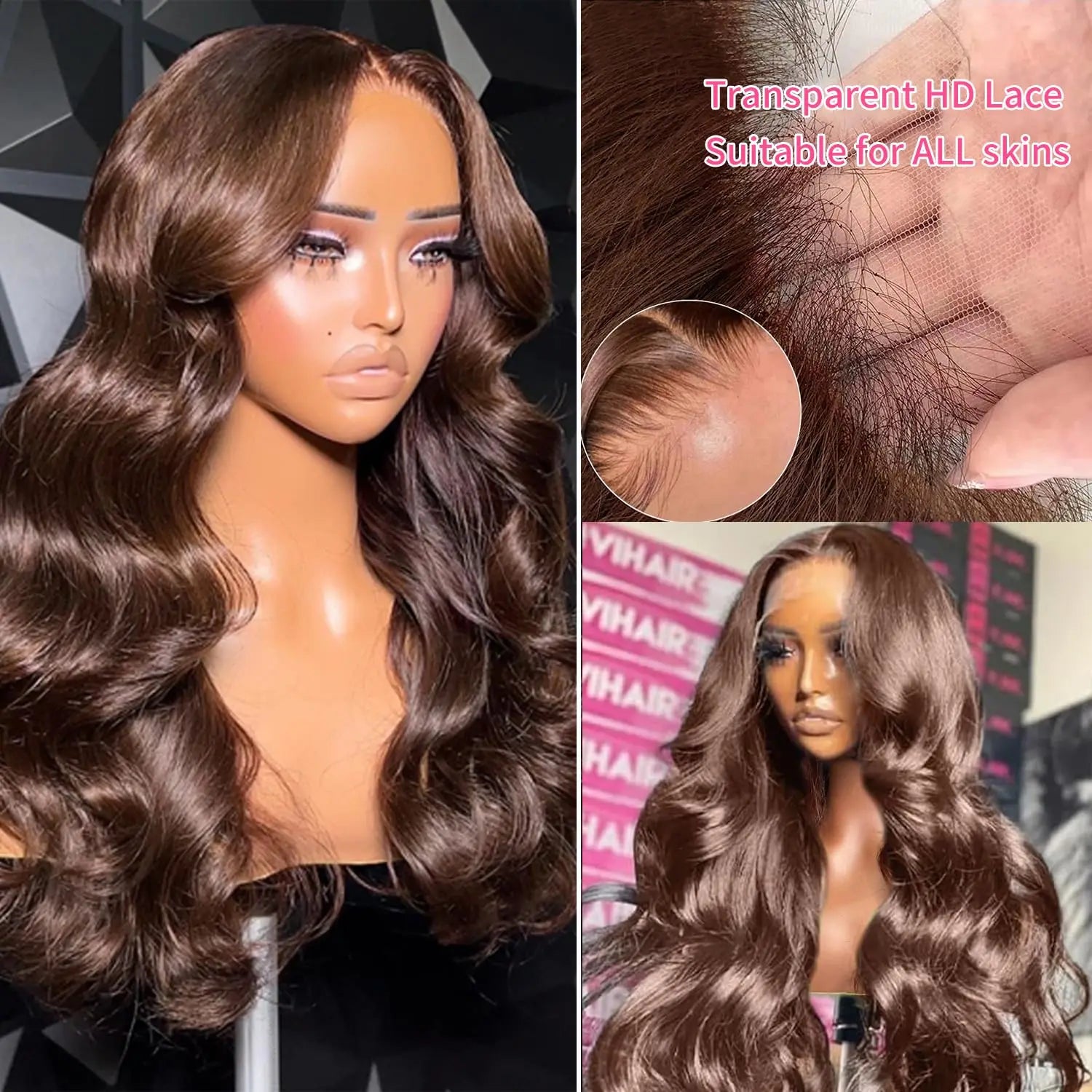 Chocolater Brown 13x4 HD Lace Frontal Wig 100% Human Hair Brazilian Body Wave Transparent Lace Front Human Hair Wigs for Women