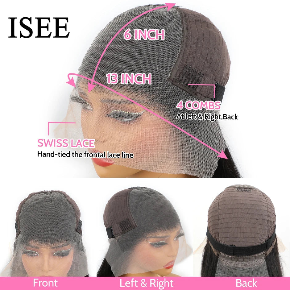 ISEE HAIR 13x6 HD Lace Frontal Wigs Human Hair Straight Full Lace Front Wigs For Women Pre-plucked Transparent Lace Wigs On Sale