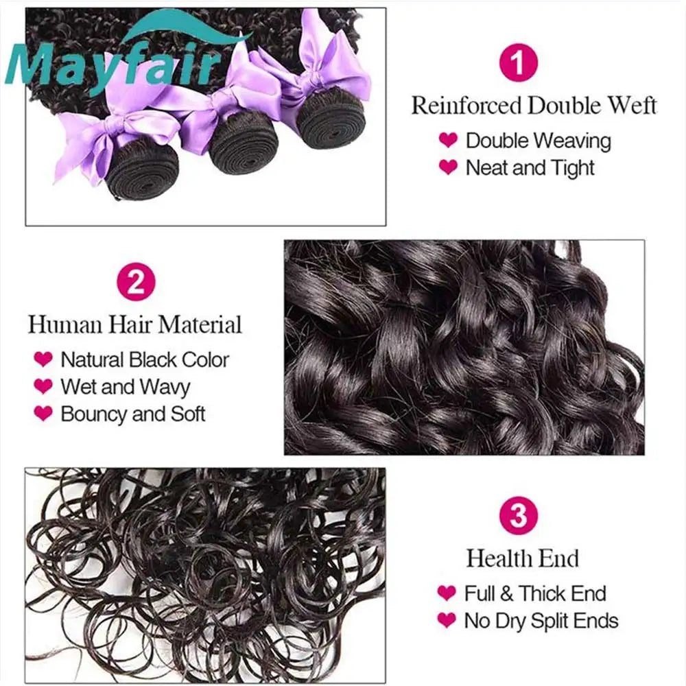 Human Hair Water Wave Human Hair Bundles Curly Wave Bundles Brazilian Human Hair Natural Color 12A 30 32Inch 1/3/4Bundles