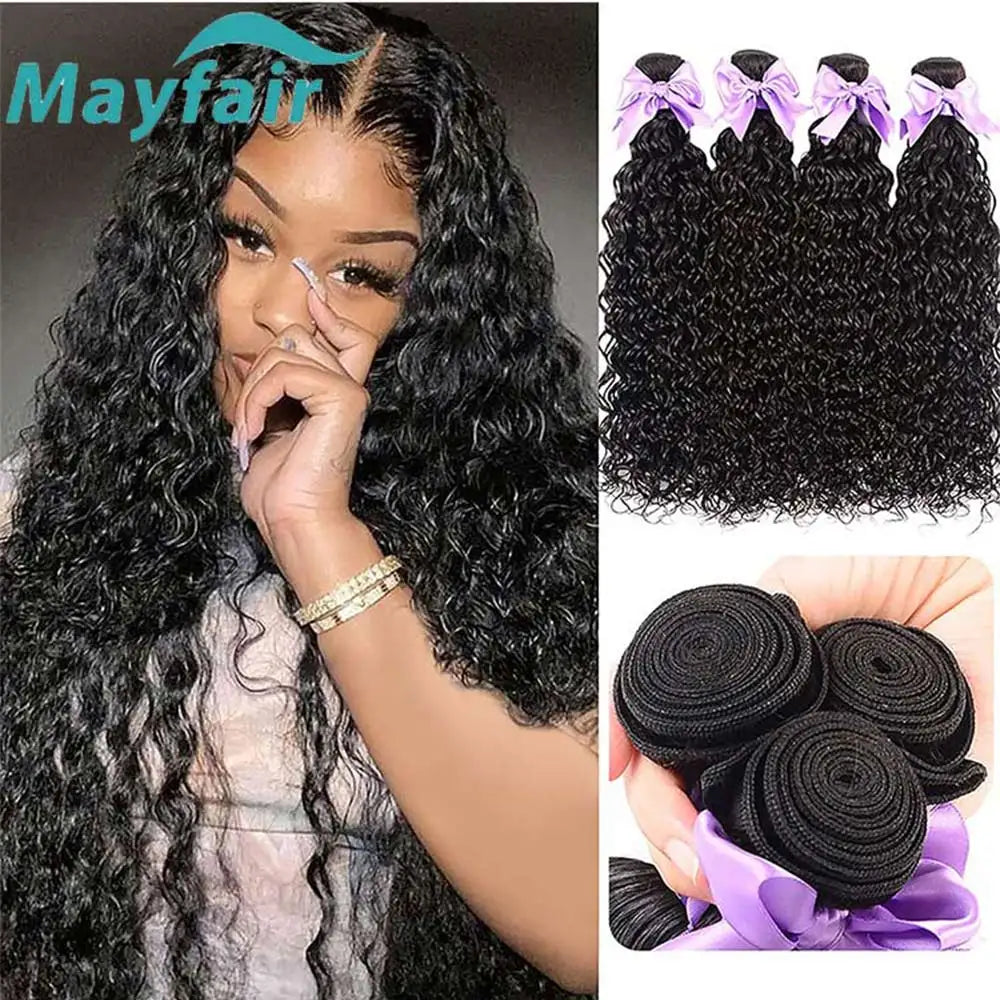 Human Hair Water Wave Human Hair Bundles Curly Wave Bundles Brazilian Human Hair Natural Color 12A 30 32Inch 1/3/4Bundles