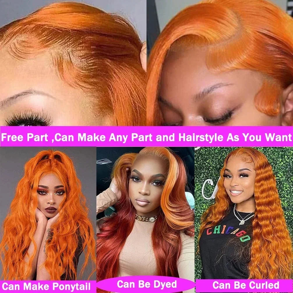 250% Orange Ginger Lace Front Wig Human Hair 13x6 Hd Body Wave Lace Front Wig 30 34inch Blonde Colored Human Hair Wigs On Sale