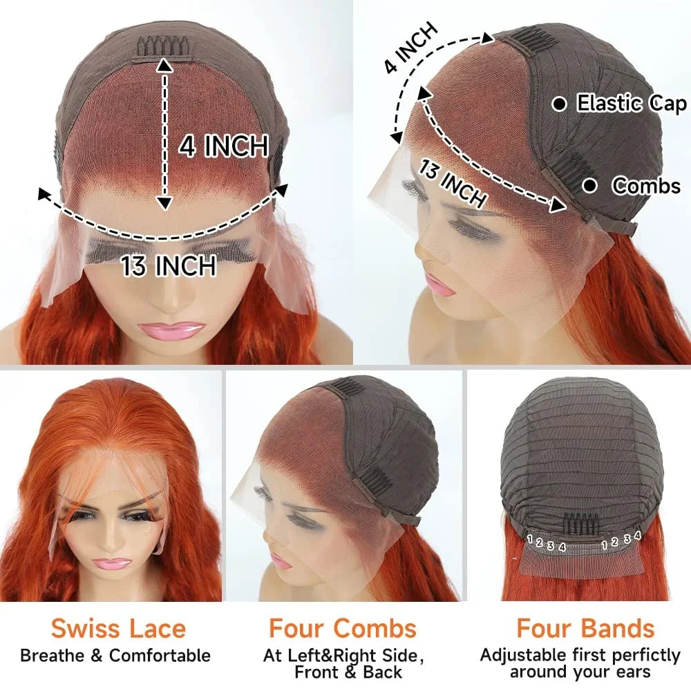 250% Orange Ginger Lace Front Wig Human Hair 13x6 Hd Body Wave Lace Front Wig 30 34inch Blonde Colored Human Hair Wigs On Sale