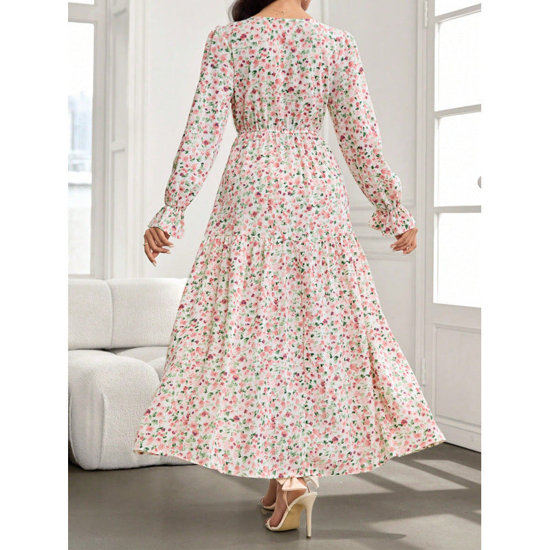 Long-sleeve Springfall Floral Print Dress