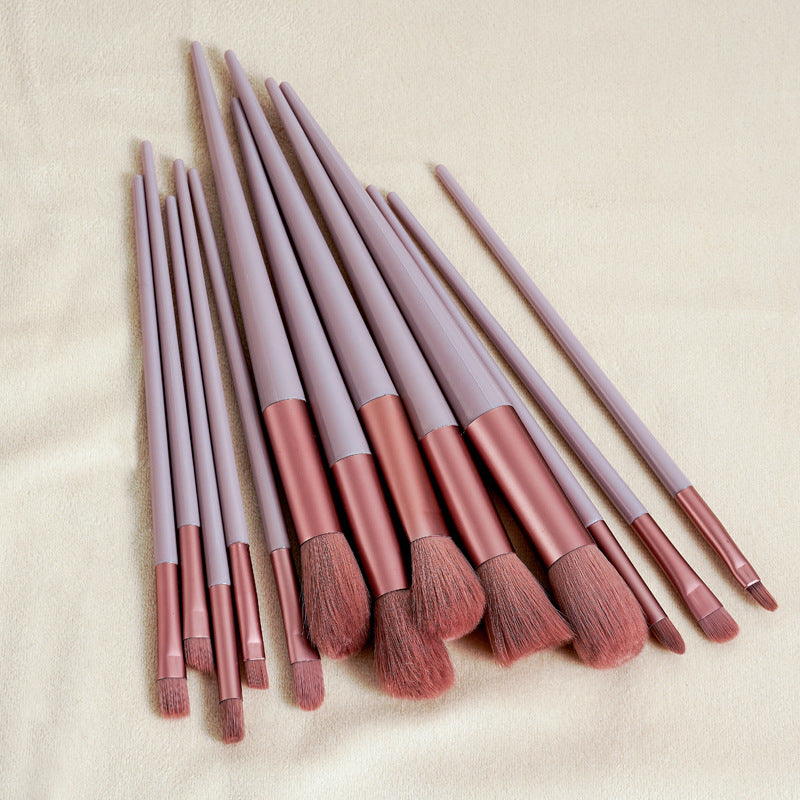 13Pcs Makeup Brush Set Synthetic Fiber Plastic Handle Velvet Bag
