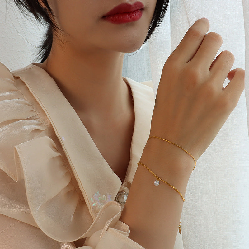 Double-layer Diamond-studded Zircon Bracelet Titanium Steel