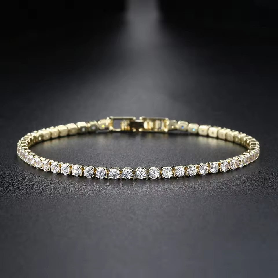 Fashionable Womens Single-row Fully Diamond-encrusted Crystal-gold Plated Bracelet