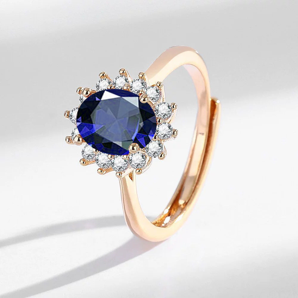 Light Luxury Sunflower Ring Champagne Gold With Colorful Gemstones High-Quality Hand Jewelry