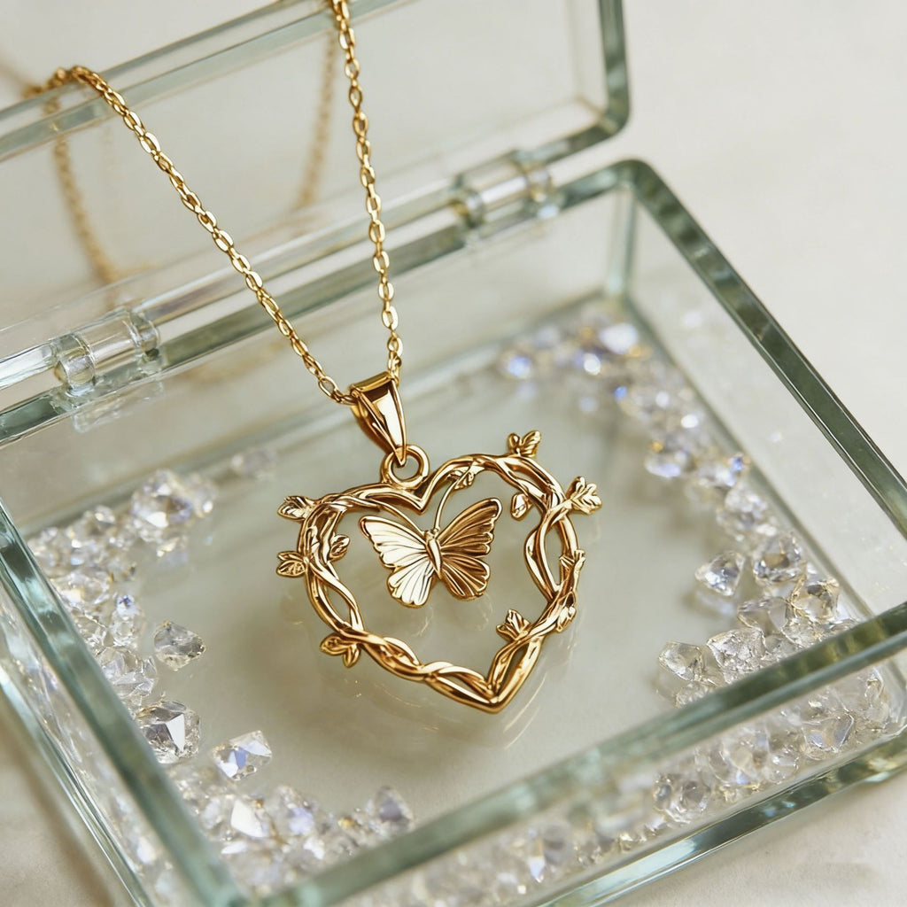 Forest Style Heart Shaped Butterfly Vine Necklace