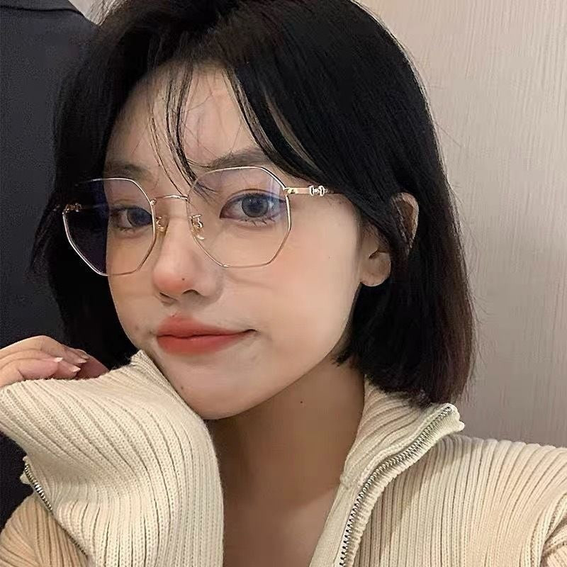 Rose Gold Frameless Polygon Anti-blue Light Ladies Glasses