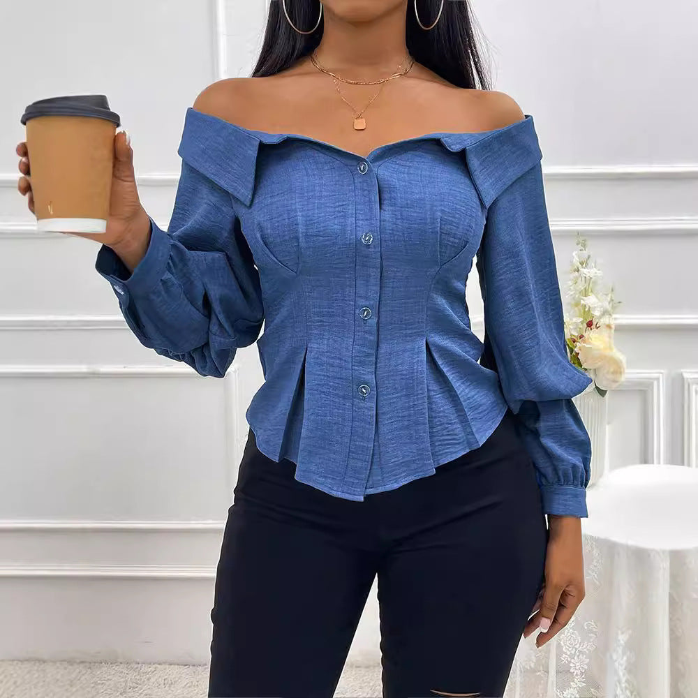 Womens Stylish Casual Belted Long-sleeve Shirt