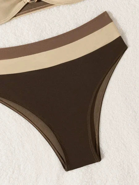 Women's Two-piece Coffee Colored Bikini Swimsuit Strapless Fashion Quick Drying