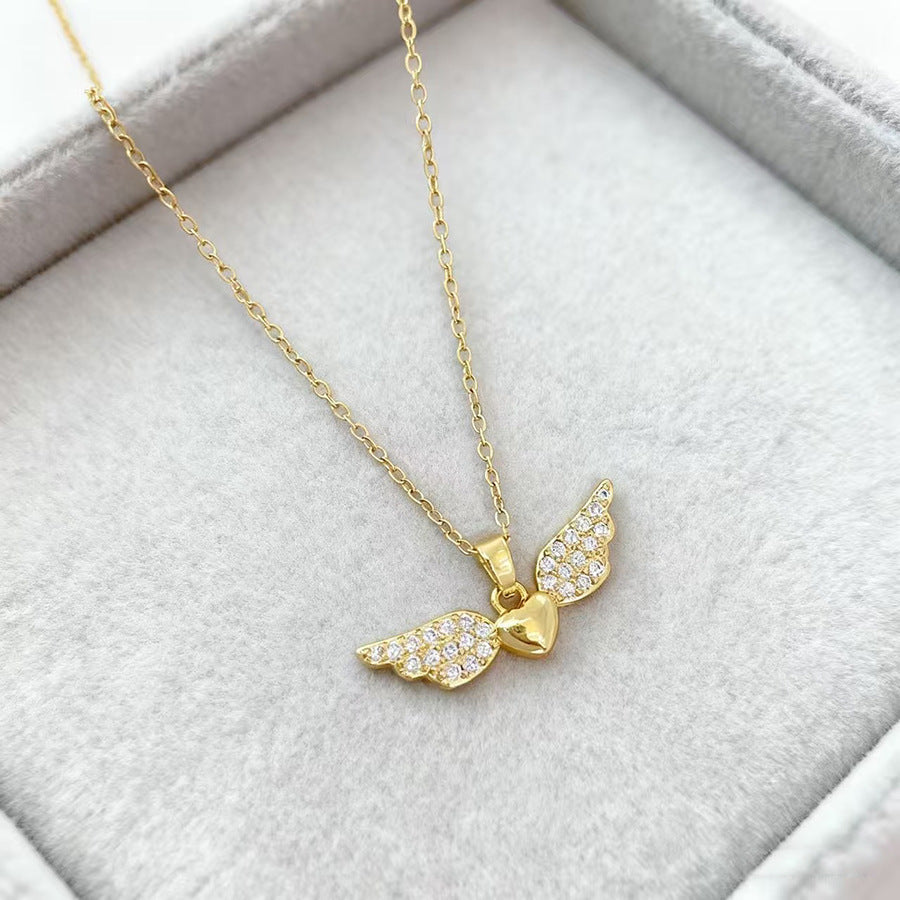 Instagram-style Light-luxury High-end Heart-shaped Angel Wings Necklace