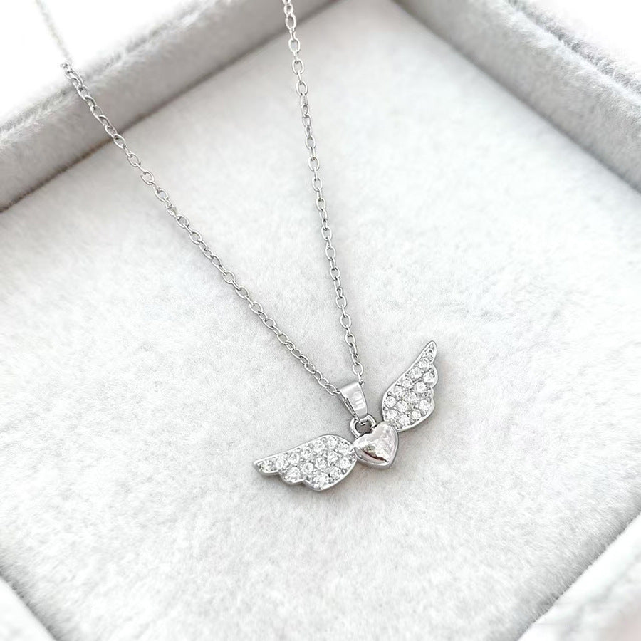 Instagram-style Light-luxury High-end Heart-shaped Angel Wings Necklace